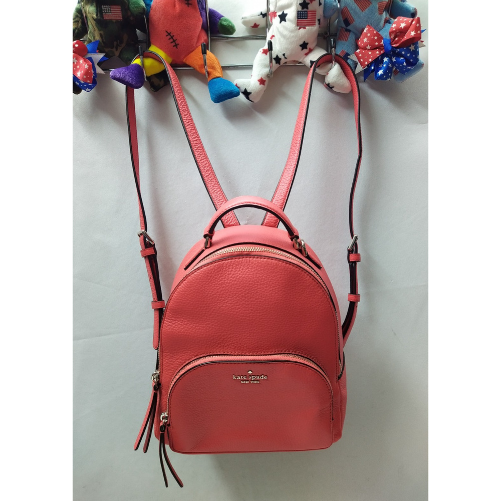 Kate Spade New York Jackson Coral Red Pebbled Leather Zipper Top Handle Backpack - Picture 14 of 16